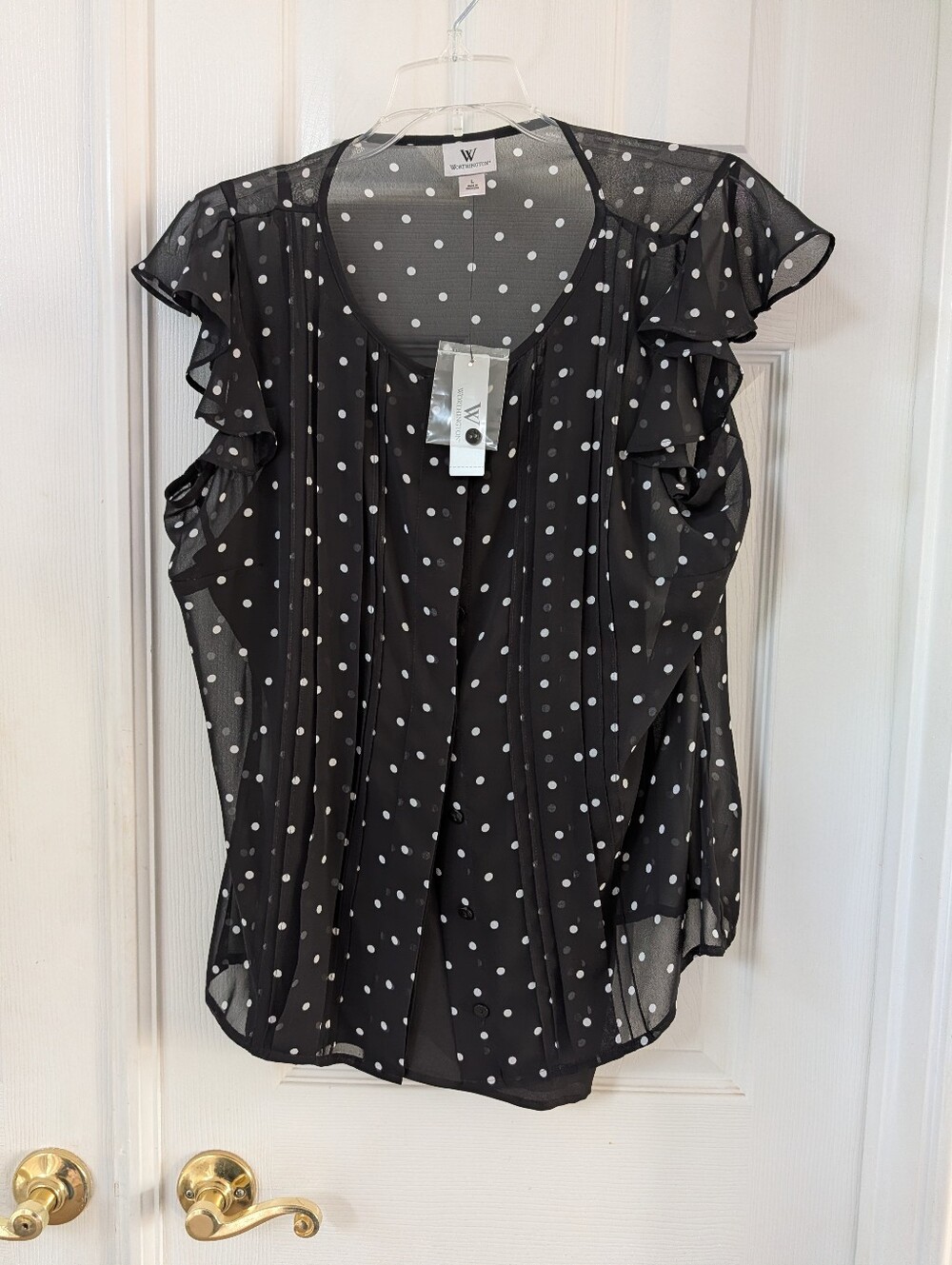 W by Worth Black and White Polka Dot Ruffle Sleeve Blouse - Tags Attached